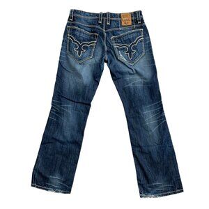 Rock Revival Jake Straight Distressed Jeans Men's 34x 32  Denim Blue